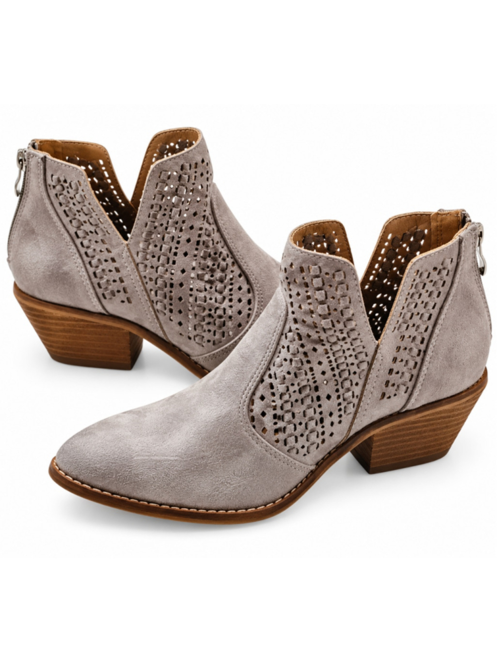 Boutique by Corkys Boots Womens 10 Gray Faux Suede Western Booties 2.5" Heel